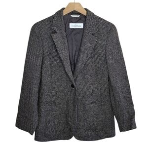 Max Mara | Virgin Wool Herringbone Tweed Single Button Blazer Size US 8